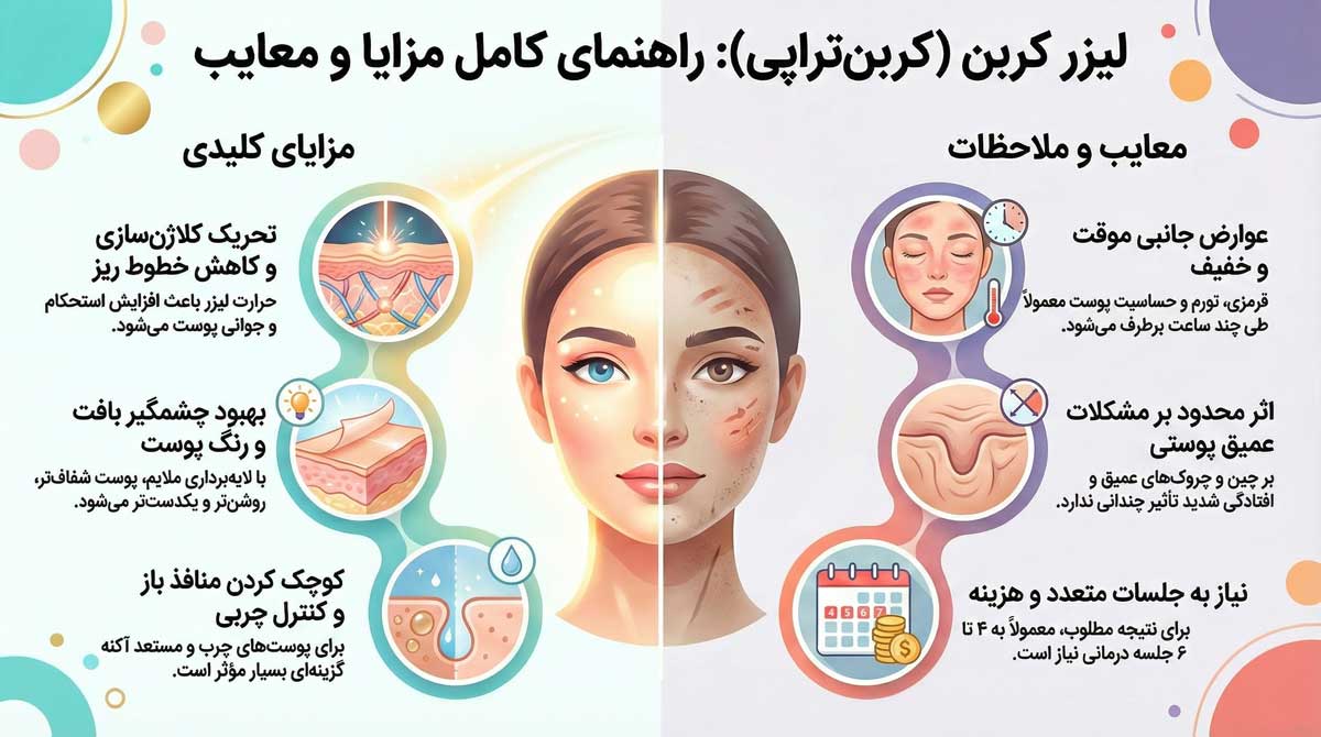 مزایا و معایب استفاده از کربن لیزر برای جوانسازی پوست صورت 1 اینفوگرافی پاکسازی صورت با لیزر
