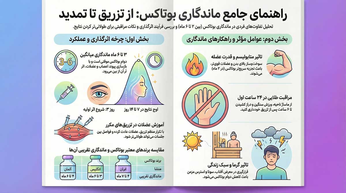بوتاکس چقدر ماندگاره؟ چرا برای بعضیا ۶ ماهه، بعضیا ۲ ماهه؟ 1 اینفوگرافی ماندگاری بوتاکس